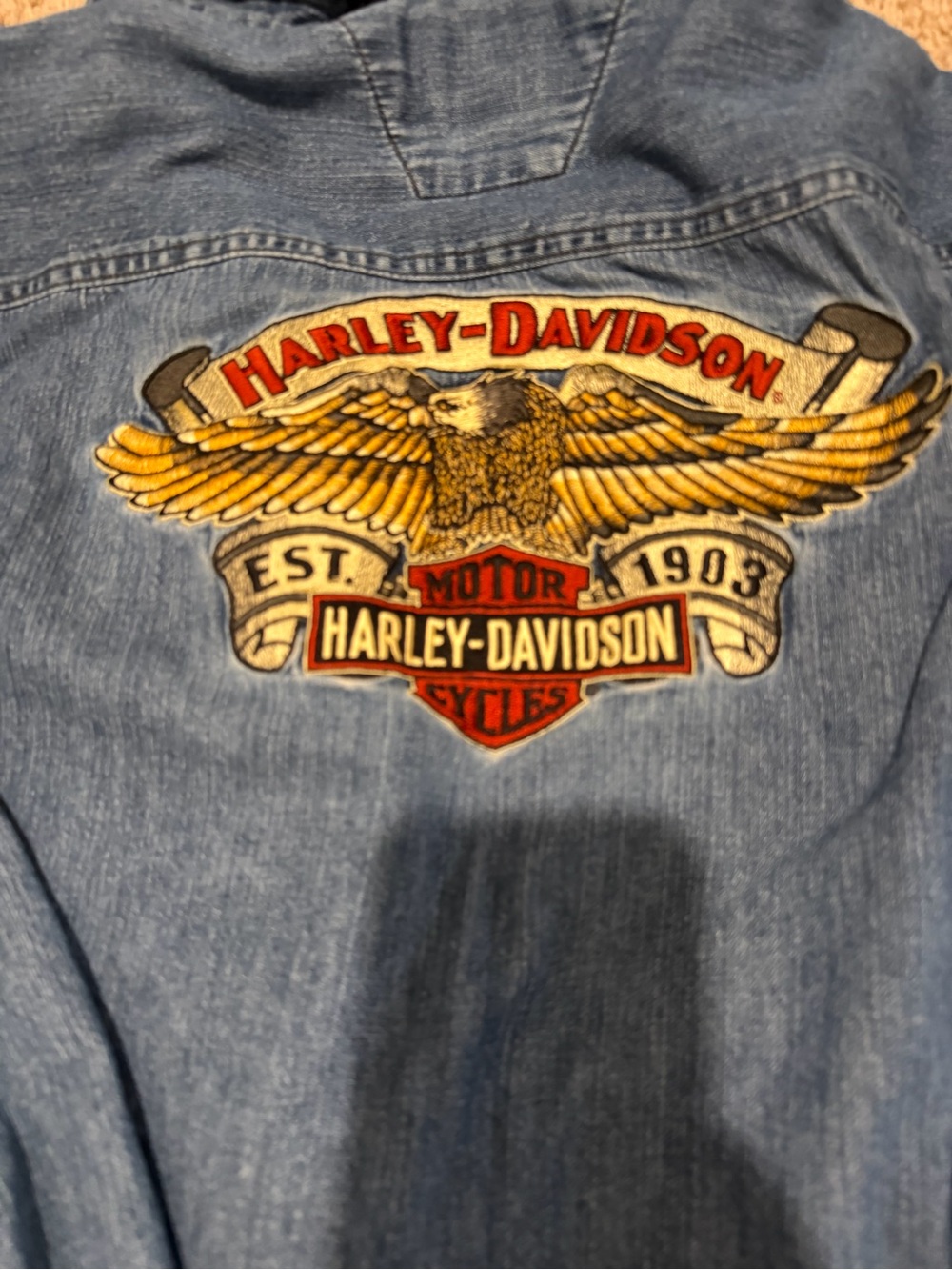 Harley-Davidson Embroidered Eagle Denim Button Down Shirt | Medium - Picture 3 of 5